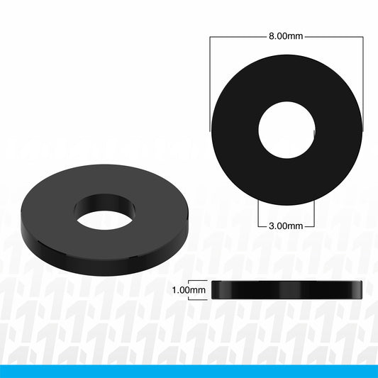1UP Racing | 3x8x1mm Precision Aluminum Shims, Black, (10 pcs) | MPN: 80403