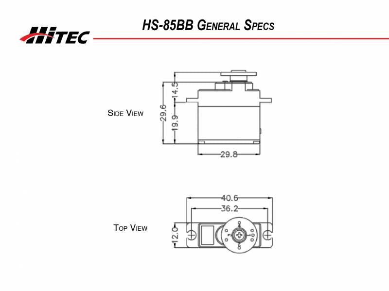 Hitec | HS-85BB Premium Micro Servo, . .14sec/49oz @ 6.0v | MPN: 31085S