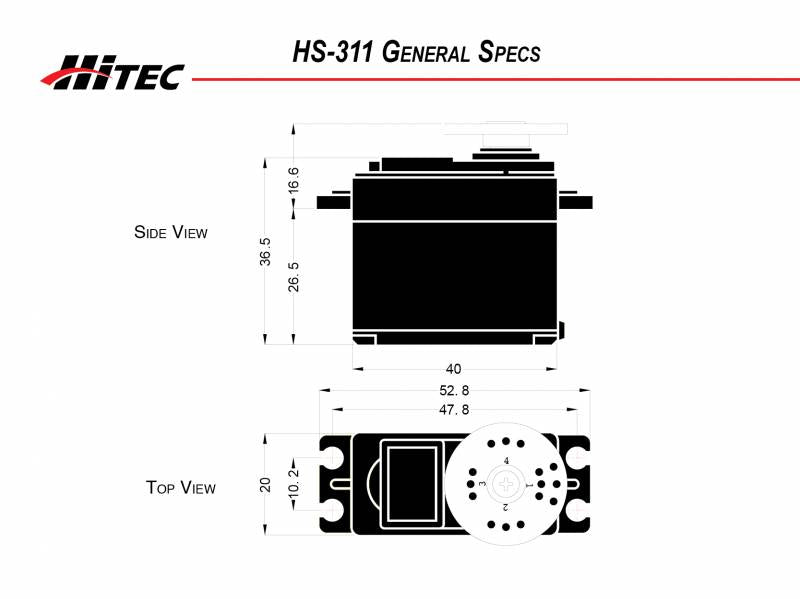 Hitec | HS-311 Standard Servo .15sec/51oz @ 6.0v | MPN: 31311S