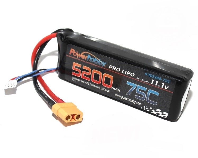 Power Hobby | 5200mAh 11.1V 3S 75C Lipo Battery w/ Hardwired XT90 | MPN: 3S520075C