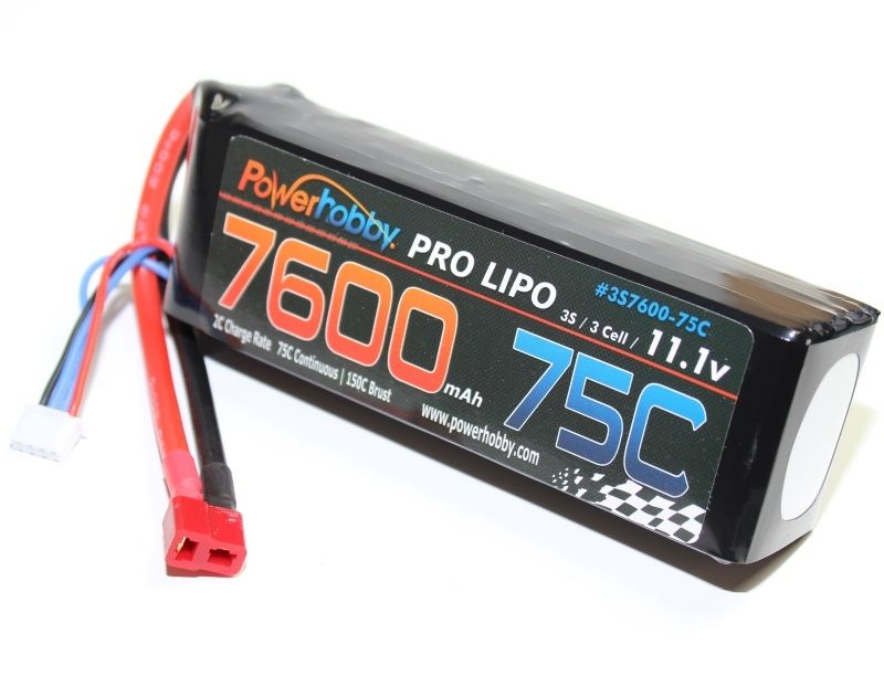Power Hobby | 7600mAh 11.1V 3S 75C LiPo Battery with Hardwired T-Plug | MPN: 3S760075CDNS