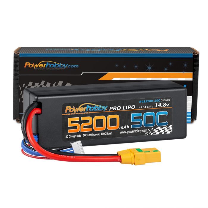 Power Hobby | 4S 14.8v 5200mAh 50C LiPo Battery w/ XT90 Plug Hard Case | MPN: 4S520050CLCGXT90