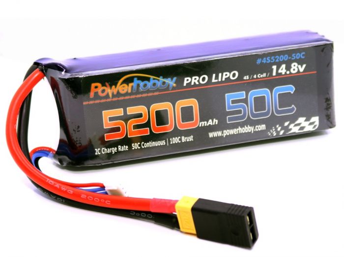 Power Hobby | 5200mAh 14.8V 4S 50C LiPo Battery with Hardwired XT60 | MPN: 4S520050CXT60APT