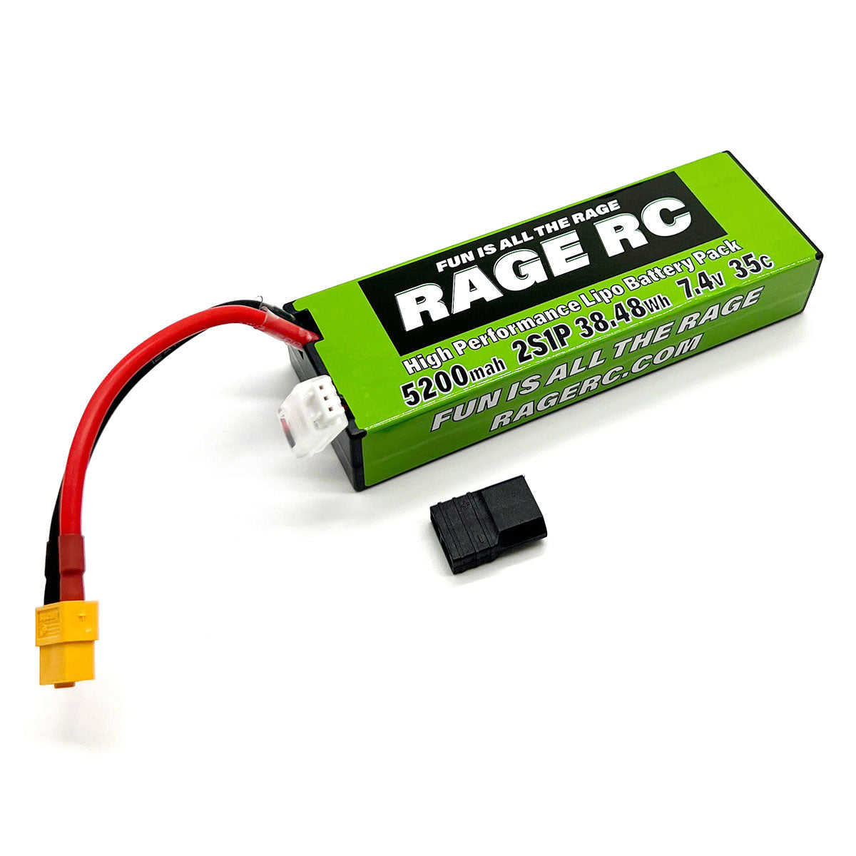 Rage R/C | 5200mAh 2S 7.4V 35C Hard Case LiPo Battery XT60 w/TRX Adapt | MPN: LP52002S35T