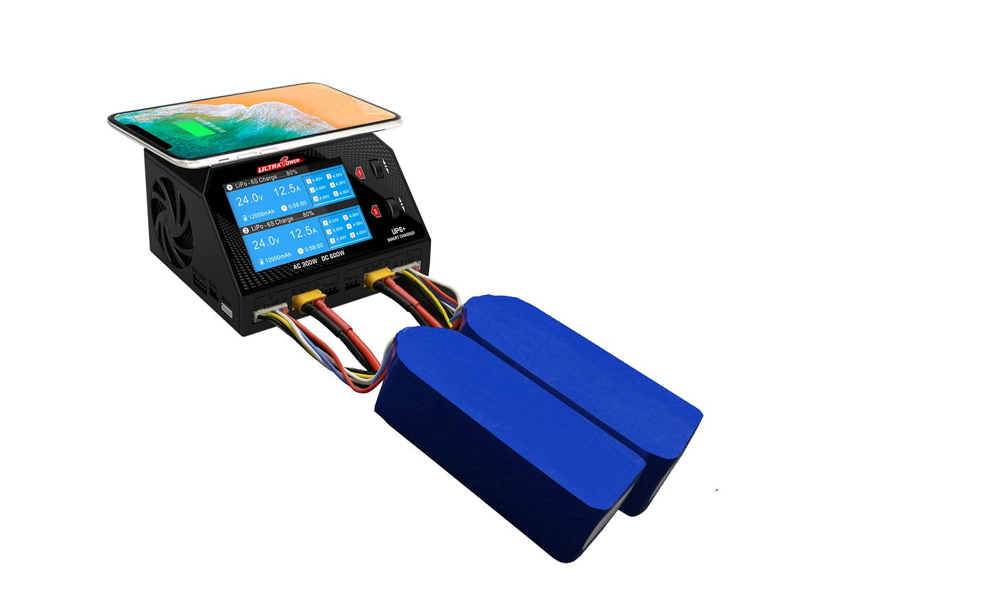 Ultra Power Technology | UP6+ AC 300W/DC 600W Dual Port Multi Chemistry AC/DC Charger | MPN: UP6PLUS