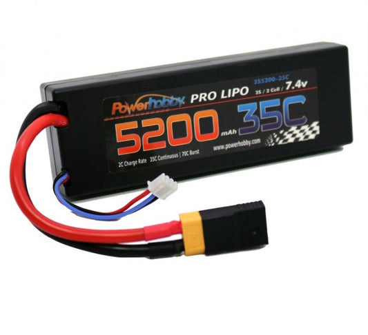 Power Hobby | 5200mAh 7.4V 2S 35C LiPo Battery with Hardwired XT60 | MPN: 2S520035CXT60APT