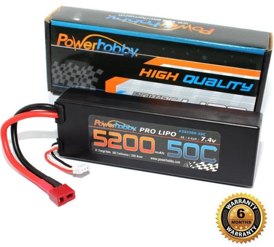 Power Hobby | 5200mAh 7.4V 2S 50C LiPo Battery with Hardwired T-Plug | MPN: 2S520050CDNS