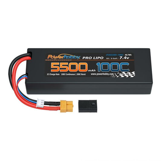 Power Hobby | 2S 7.4V 5500MAH 100C Lipo Battery w XT60 +  Plug Adapter | MPN: 2S5500MAH100CXT60