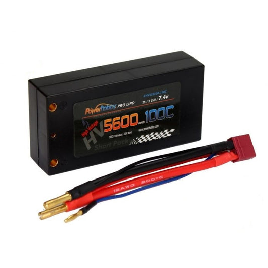 Power Hobby | 2S 7.4C 5600MAH 100C HV Shorty Lipo w/ 4mm Bullet Connectors | MPN: 2S5600100CSHHV