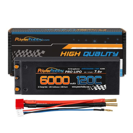 Power Hobby | 2S 7.6V 6000mah 120C Graphene + HV Lipo Battery Bullet Deans | MPN: 2S6000120CBULLET