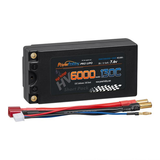 Power Hobby | 2S 7.6V 6000mah 130C HV + Graphene Shorty Lipo Battery | MPN: 2S6000130S