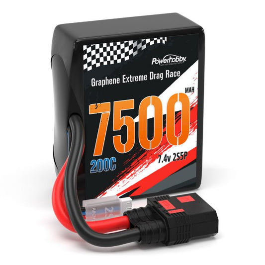 Power Hobby | Graphene 2S 7500MAH 200C Drag Lipo Battery 2S5P w 8AWG Wire | MPN: 2S7500MAH200CQS8