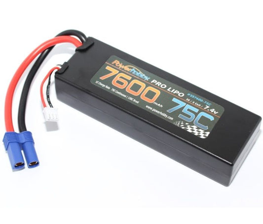 Power Hobby | 7600mAh 7.4V 2S 75C LiPo Battery with Hardwired EC5 | MPN: 2S760075CEC5HCS