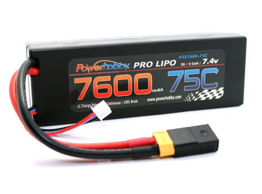 Power Hobby | 7600mAh 7.4V 2S 75C LiPo Battery with Hardwired XT90 | MPN: 2S760075CXT60APT