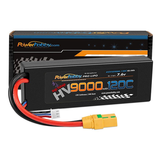 Power Hobby | 2S 7.6V HV + Graphene 9000mAh 120C LiPo Battery w/ XT90 Plug | MPN: 2S9000120CXT90