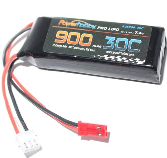Power Hobby | 900mAh 7.4v 2S 30C Lipo Battery with Hardwired JST | MPN: 2S90030JST