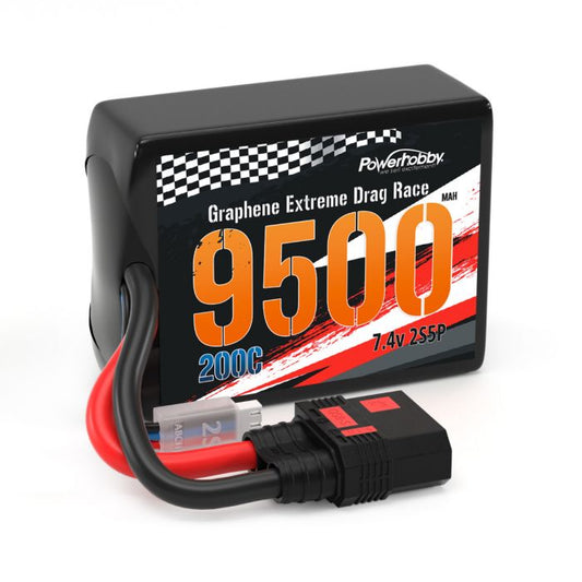 Power Hobby | 2S 9500MAH 200C Drag Lipo Battery Pack 2S5P w/8AWG Wire | MPN: 2S9500MAH200CQS8