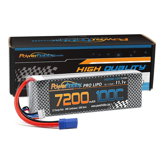 Power Hobby | 3S 11.1V 7200mAh 100C-200C LiPo Battery w/ EC5 Plug | MPN: 3S7200100CEC5