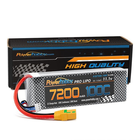 Power Hobby | 3S 11.1V 7200mAh 100C-200C LiPo Battery w/ XT90 Plug | MPN: 3S7200100CXT90