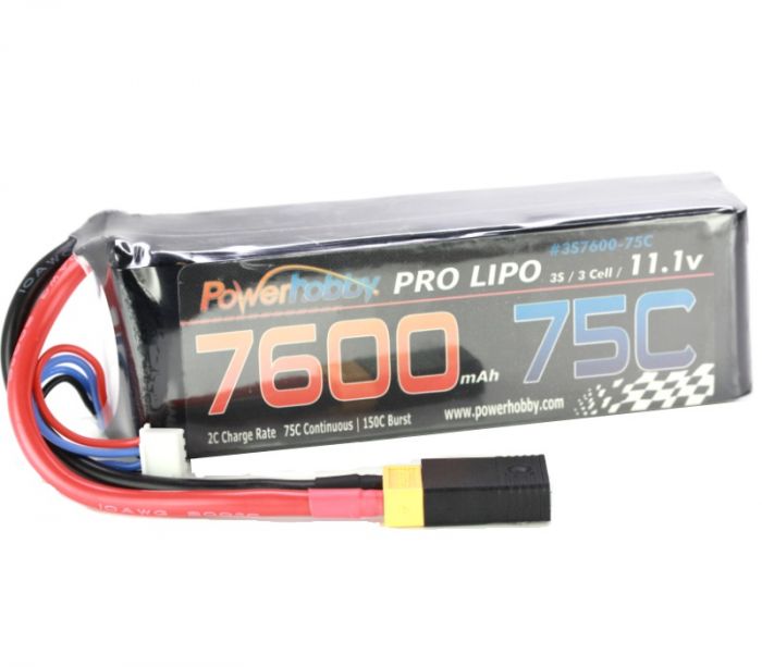 Power Hobby | 7600mAh 11.1V 3S 75C LiPo Battery with Hardwire XT60 | MPN: 3S760075CXT60APT