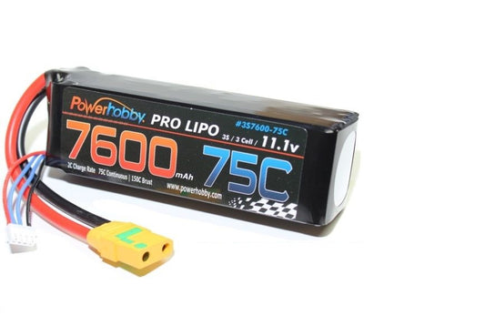 Power Hobby | 7600mAh 11.1V 3S 75C LiPo Battery with Hardired XT90 | MPN: 3S760075CXT90