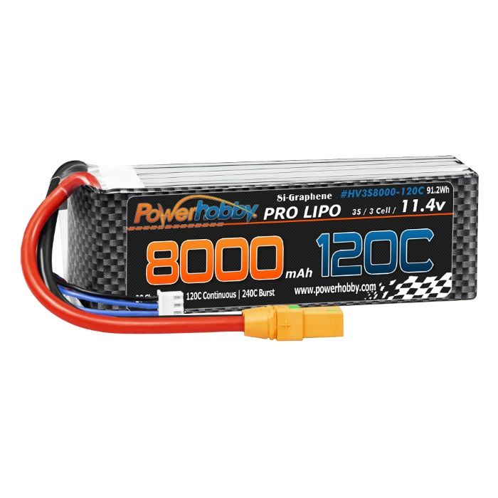 Power Hobby | 3S 11.4V 8000MAH 120C GRAPHENE + HV LIPO BATTERY W XT90 PLUG | MPN: 3S8000120CXT90