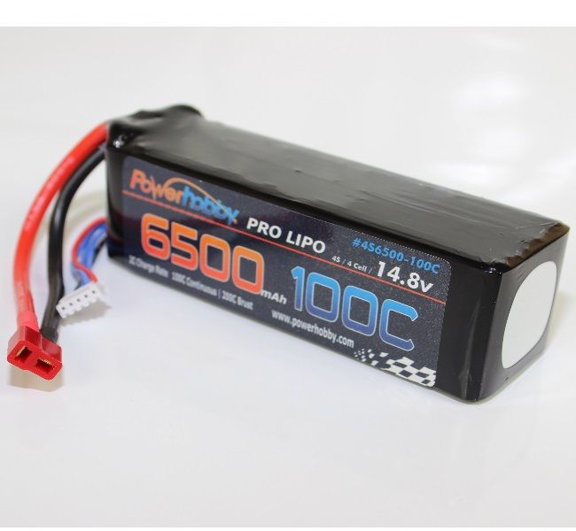 Power Hobby | 6500mAh 14.8V 4S 100C LiPo Battery with Hardwired T-Plug | MPN: 4S6500100CDNS