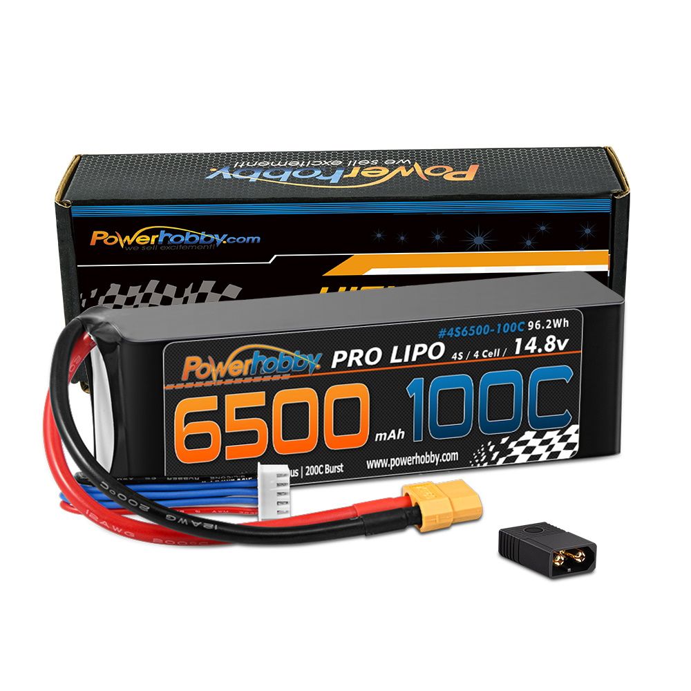 Power Hobby | 4s 14.8v 6500mah 100c Lipo Battery w XT60 Plug +  Adapter | MPN: 4S6500100CXT60APT
