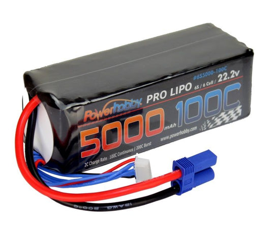 Power Hobby | 5000mAh 22.2V 6S 100C LiPo Battery w/ EC5 Connector | MPN: 6S5000100CEC5