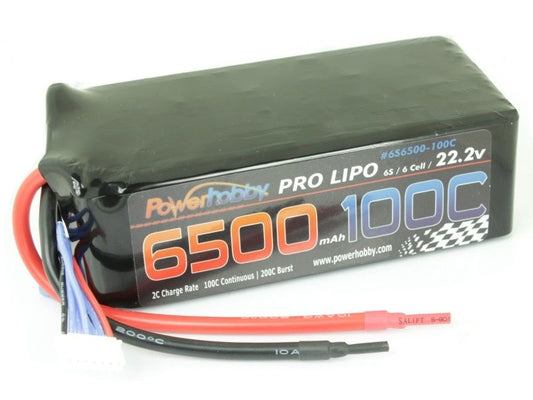 Power Hobby | 6500mAh 22.2V 6S 100C  LiPo Battery (no connector) | MPN: 6S6500100C