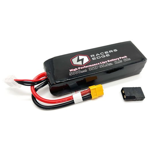 Racers Edge | 5000mAh 3S 11.1V 60C Soft Pack Lipo Battery XT60 w/TRX Adapt | MPN: LP50003S60T