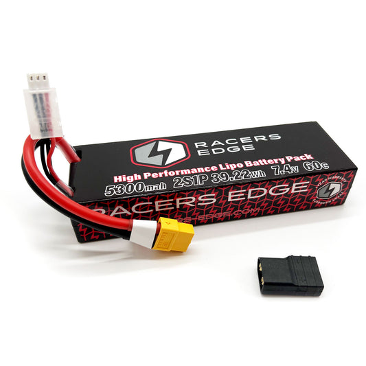 Racers Edge | 5300mAh 2S 7.4V 60C Hard Case Lipo Battery XT60 w/TRX Adapt | MPN: LP53002S60T