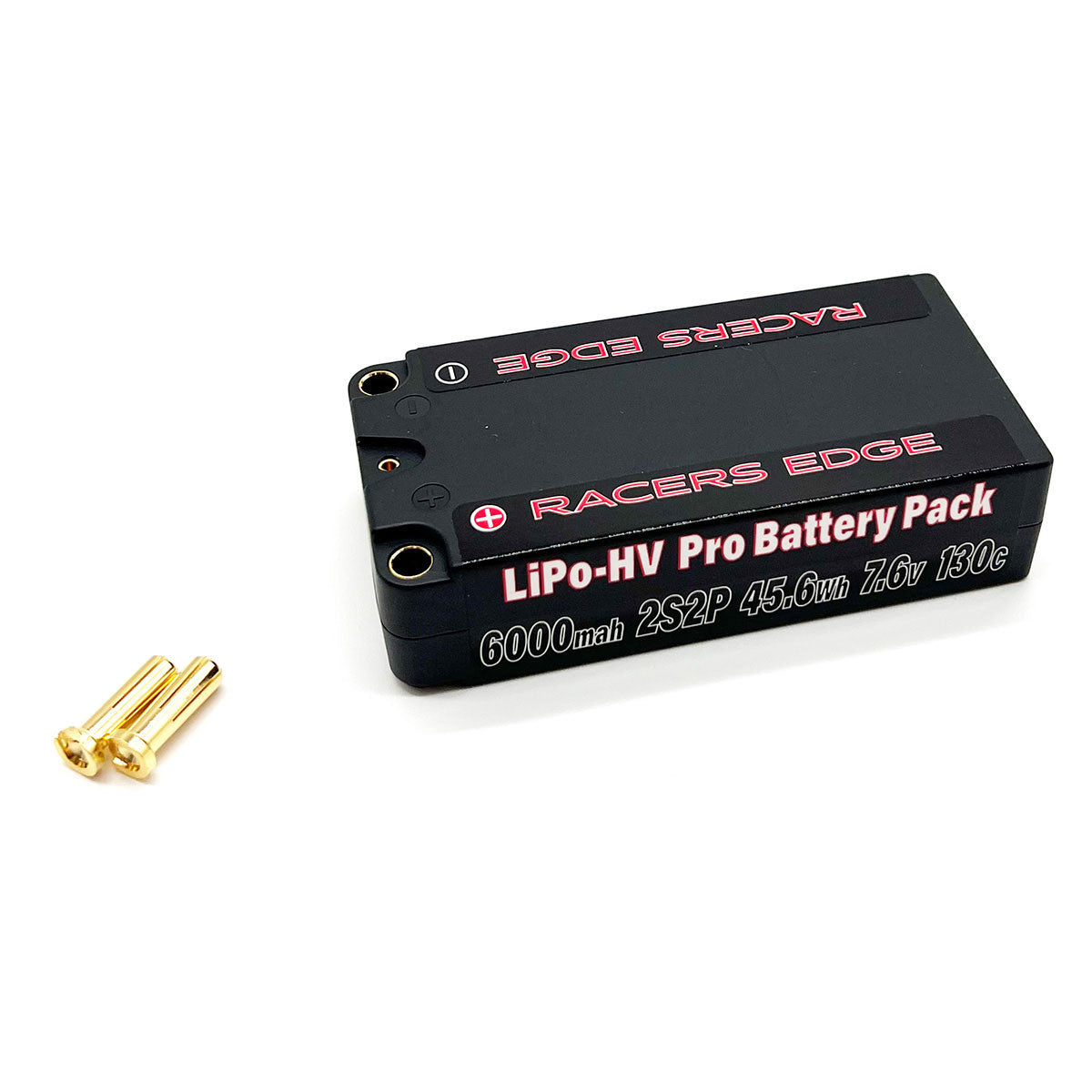 Racers Edge | 6000mAh 2S 7.6V 130C Shorty Hard Case Lipo w/5mm Bullet | MPN: PROLP60002S130