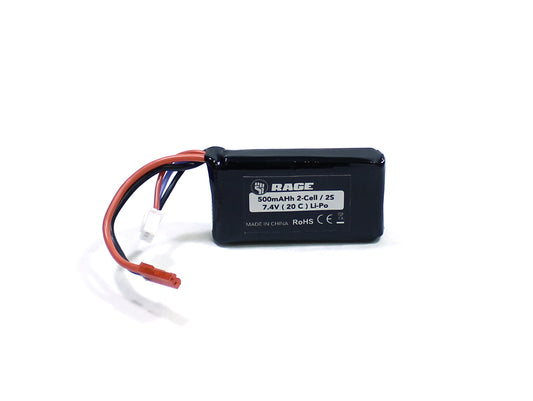 Rage R/C | 7.4V 2S 500mAh Lipo Battery w/ JST: Super Cub 750, BL | MPN: A1152