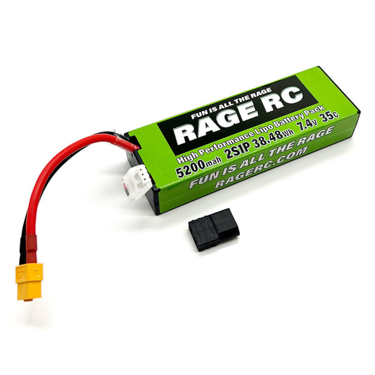 Rage R/C | 5200mAh 2S 7.4V 35C Hard Case LiPo Battery XT60 w/TRX Adapt | MPN: LP52002S35T